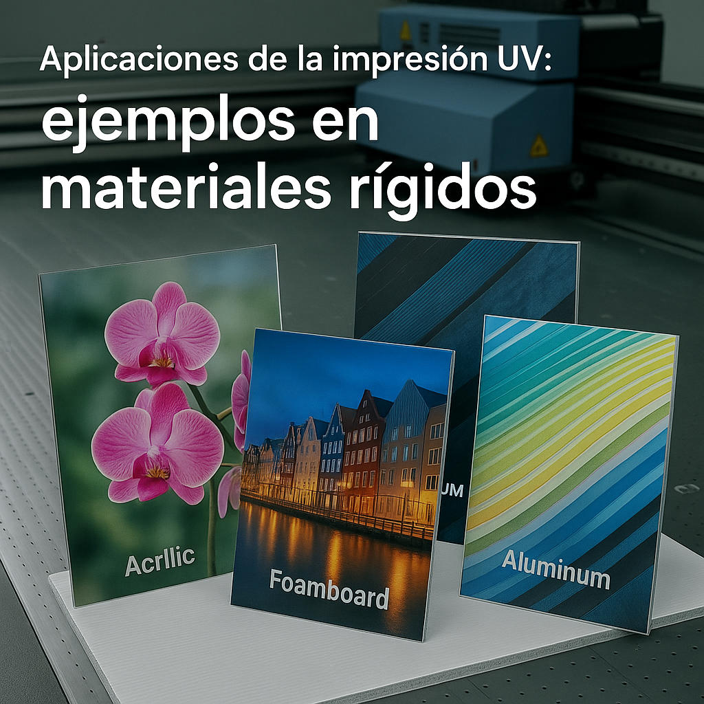Impresora UV cama plana industrial imprimiendo sobre materiales rígidos como acrílico y aluminio compuesto, con acabado de alta precisión — DOX Visual.