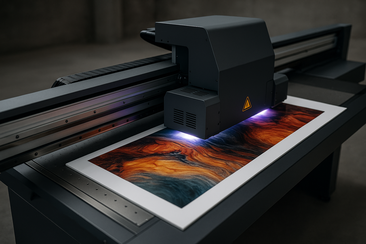 Impresora UV cama plana imprimiendo sobre acrílico y aluminio compuesto con alta precisión y acabado profesional — DOX Visual